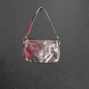 Fossil Memoir Leather Double Zip Shoulder Bag Handbag Gold Metallic